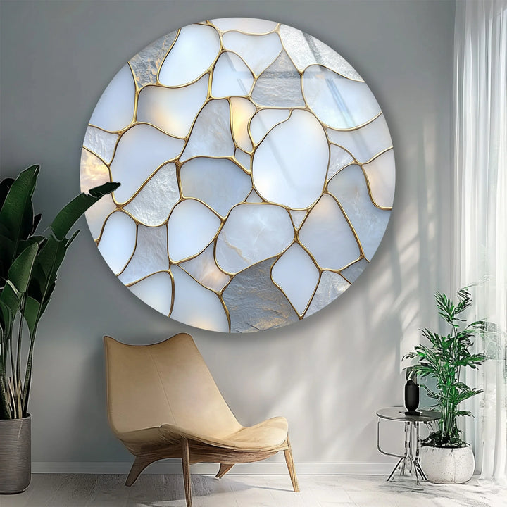 White Stone Mosaic Round Glass Wall Art - MyPhotoStation