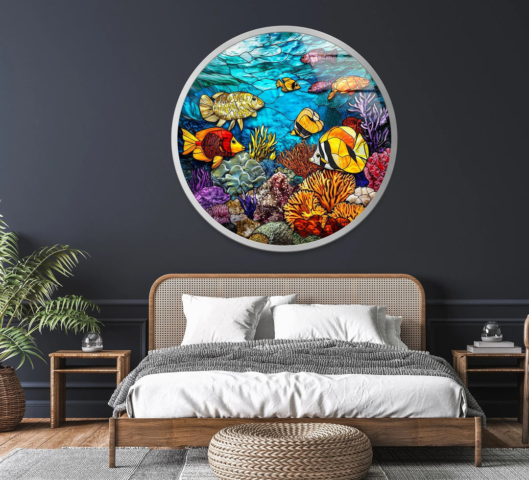 Vibrant Coral Reef Scene – Round Glass Wall Art - MyPhotoStation