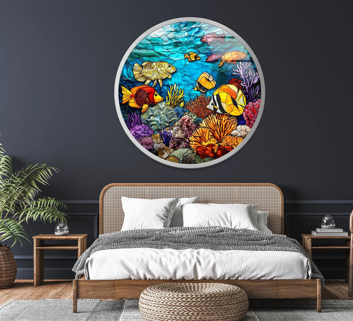 Vibrant Coral Reef Scene – Round Glass Wall Art - MyPhotoStation