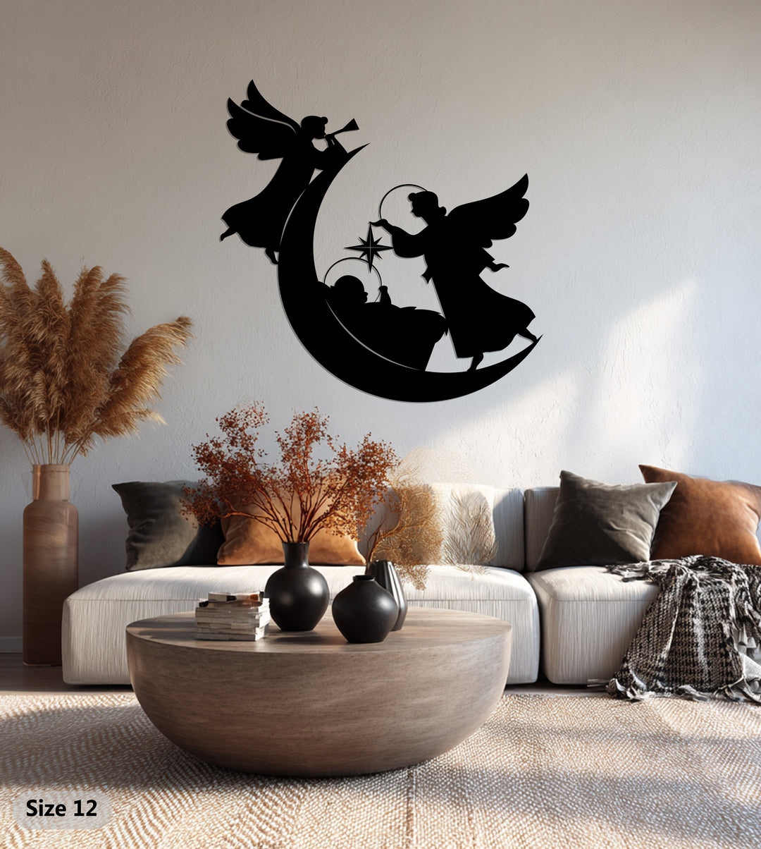 ميلاد المسيح السماوي - الملاك والقمر فن جداري معدني