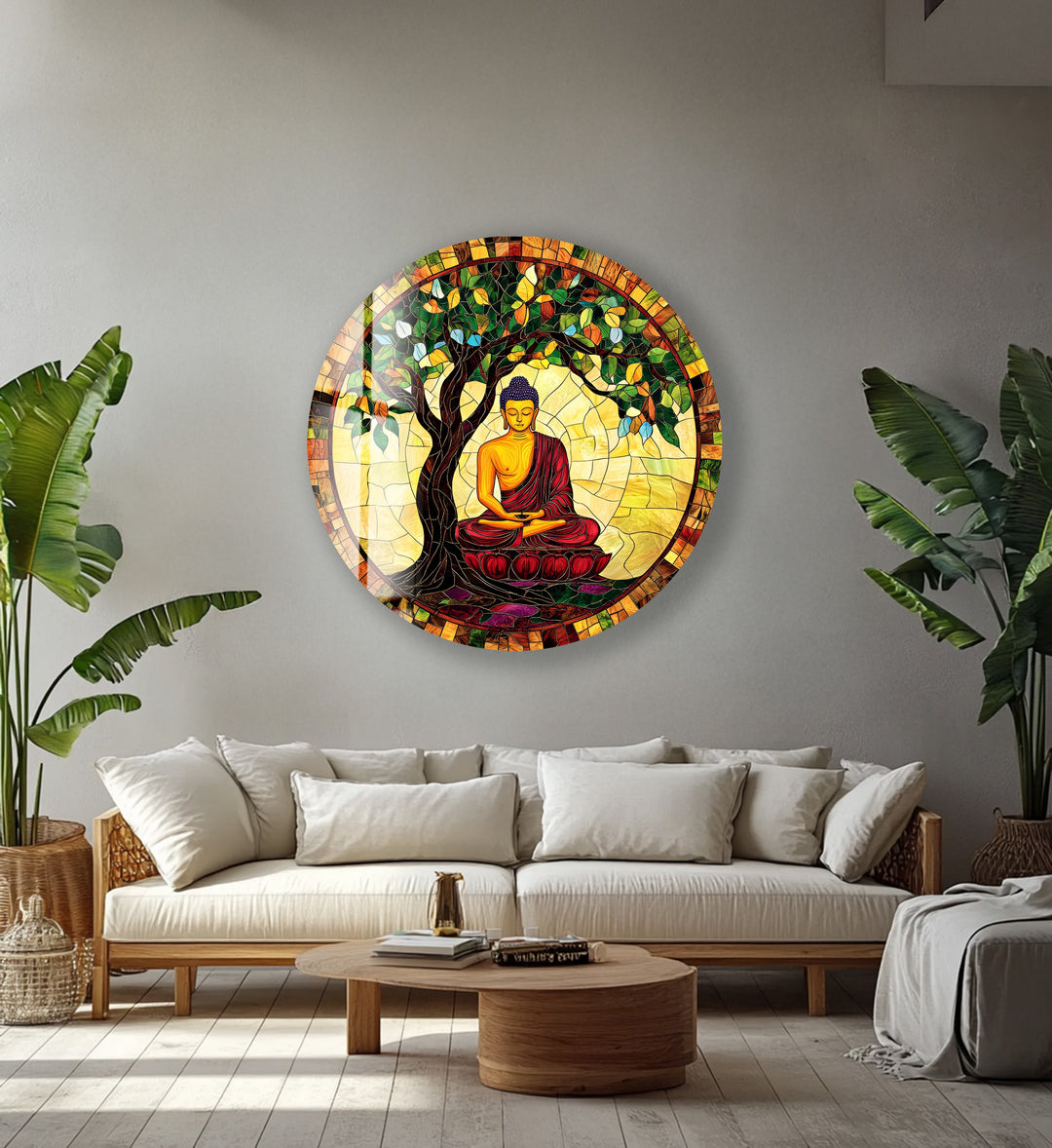 Enlightenment Under the Bodhi Tree – Round Glass Wall Art
