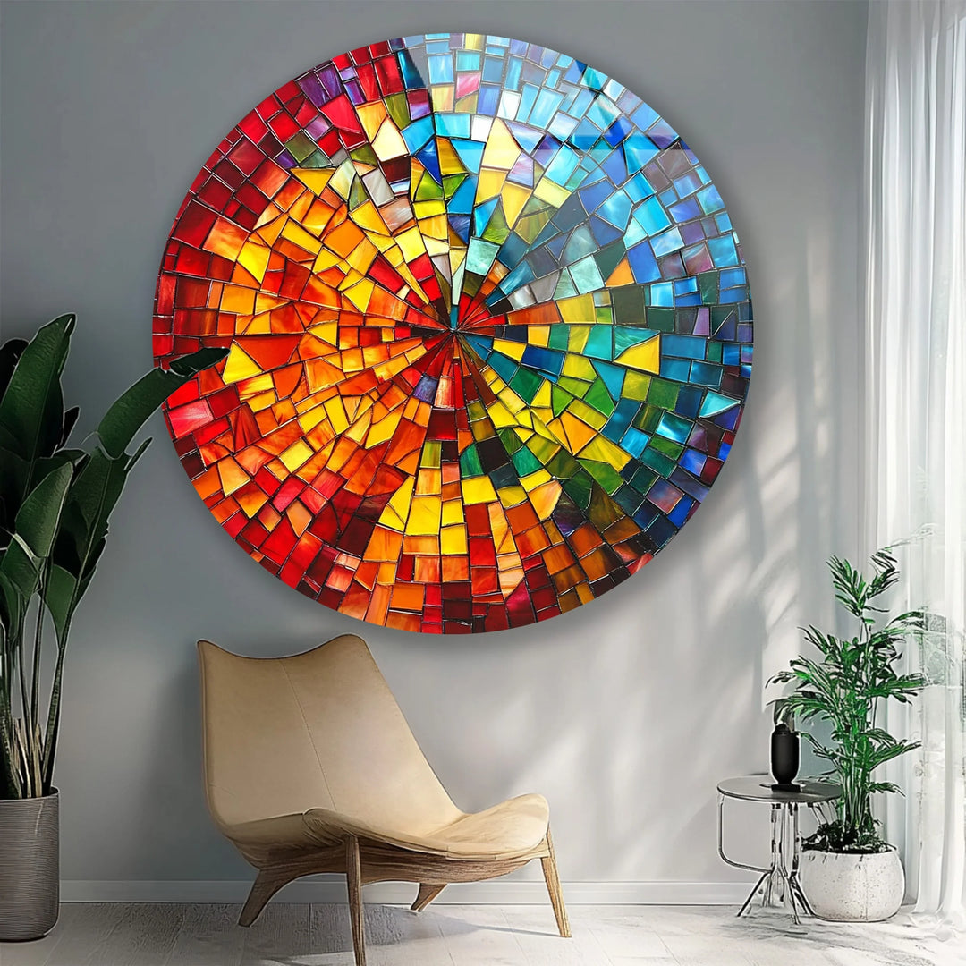Rainbow Burst Mosaic Round Glass Wall Art - MyPhotoStation