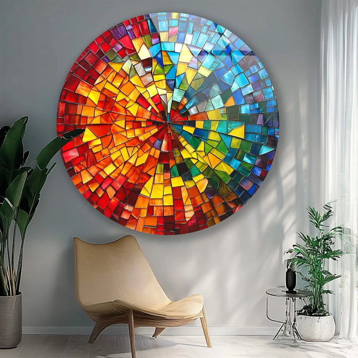 Rainbow Burst Mosaic Round Glass Wall Art - MyPhotoStation