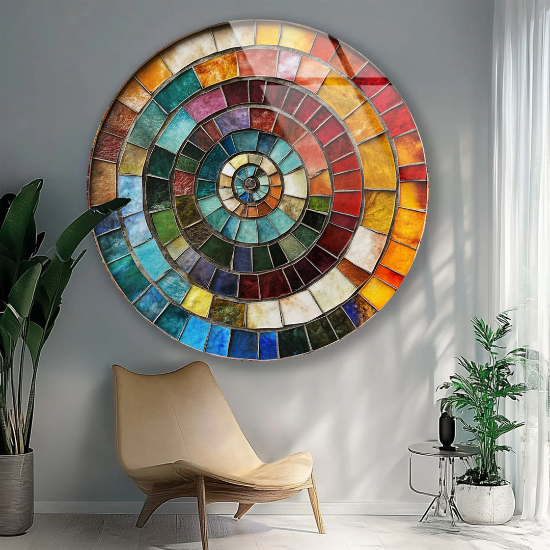Color Wheel Mosaic Round Glass Wall Art - MyPhotoStation