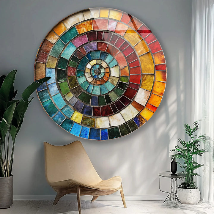 Color Wheel Mosaic Round Glass Wall Art - MyPhotoStation