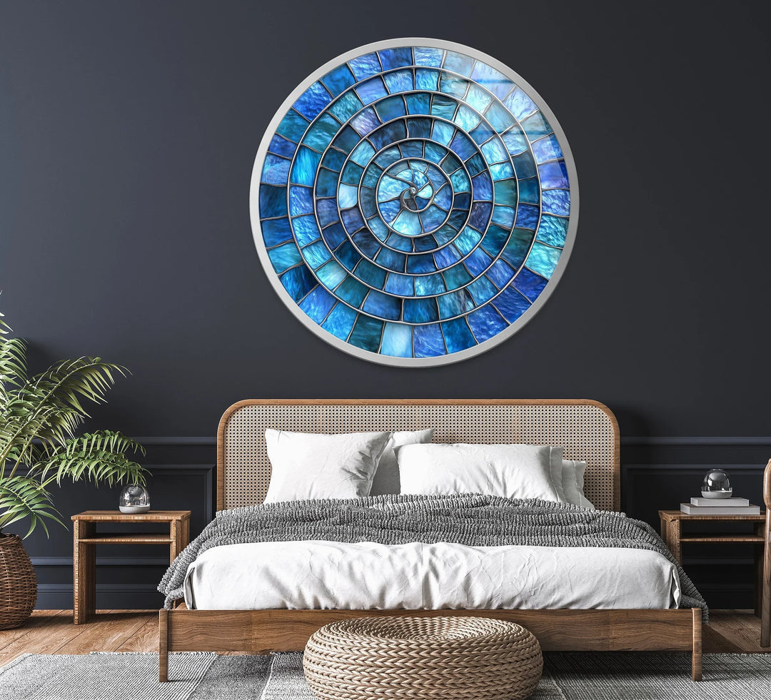 Blue Aqua Spiral Harmony – Round Glass Wall Art - MyPhotoStation