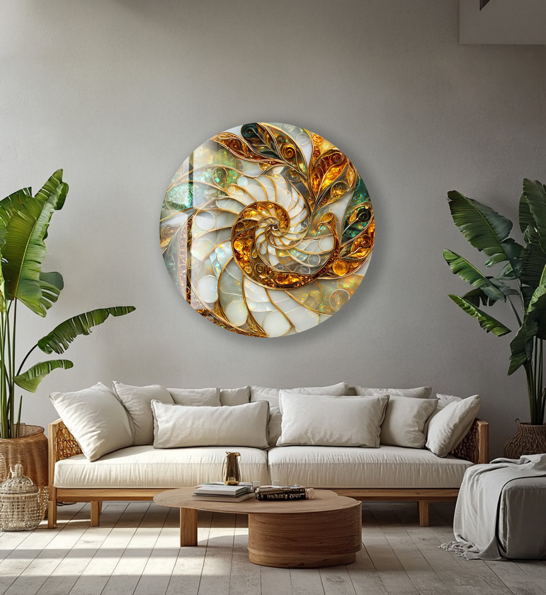 Golden Spiral Energy – Round Glass Wall Art