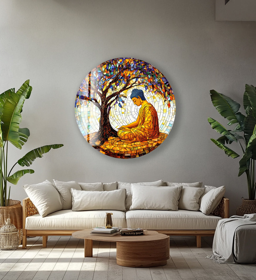 Beneath the Bodhi – Round Glass Wall Art