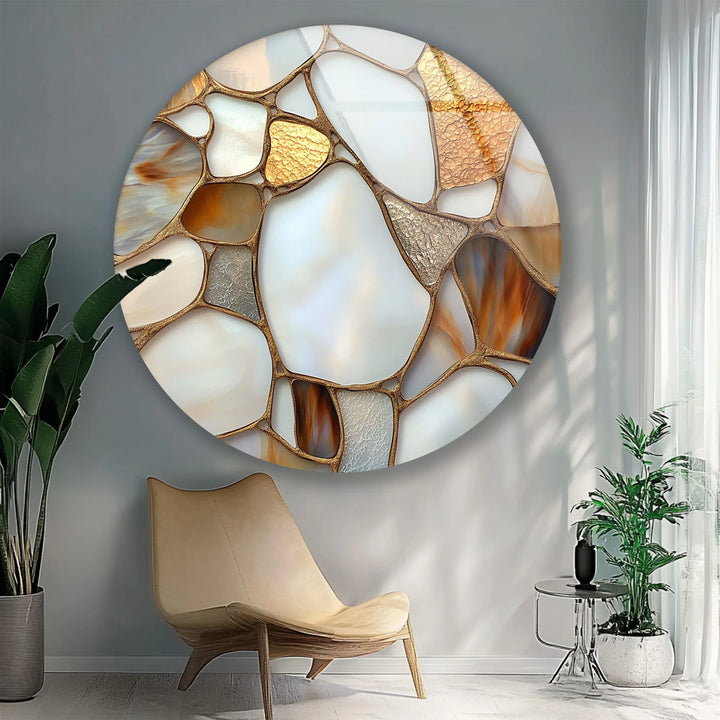 Golden Earth Tones Mosaic Round Glass Wall Art - MyPhotoStation