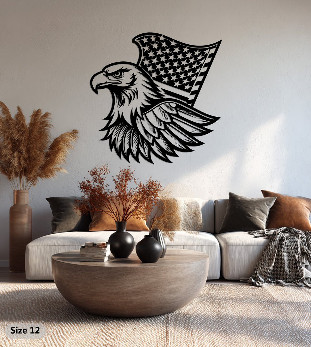 American Bald Eagle Metal Wall Art – USA Flag Home Décor