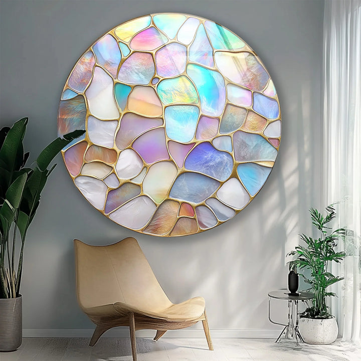 Pastel Glow Mosaic Round Glass Wall Art - MyPhotoStation
