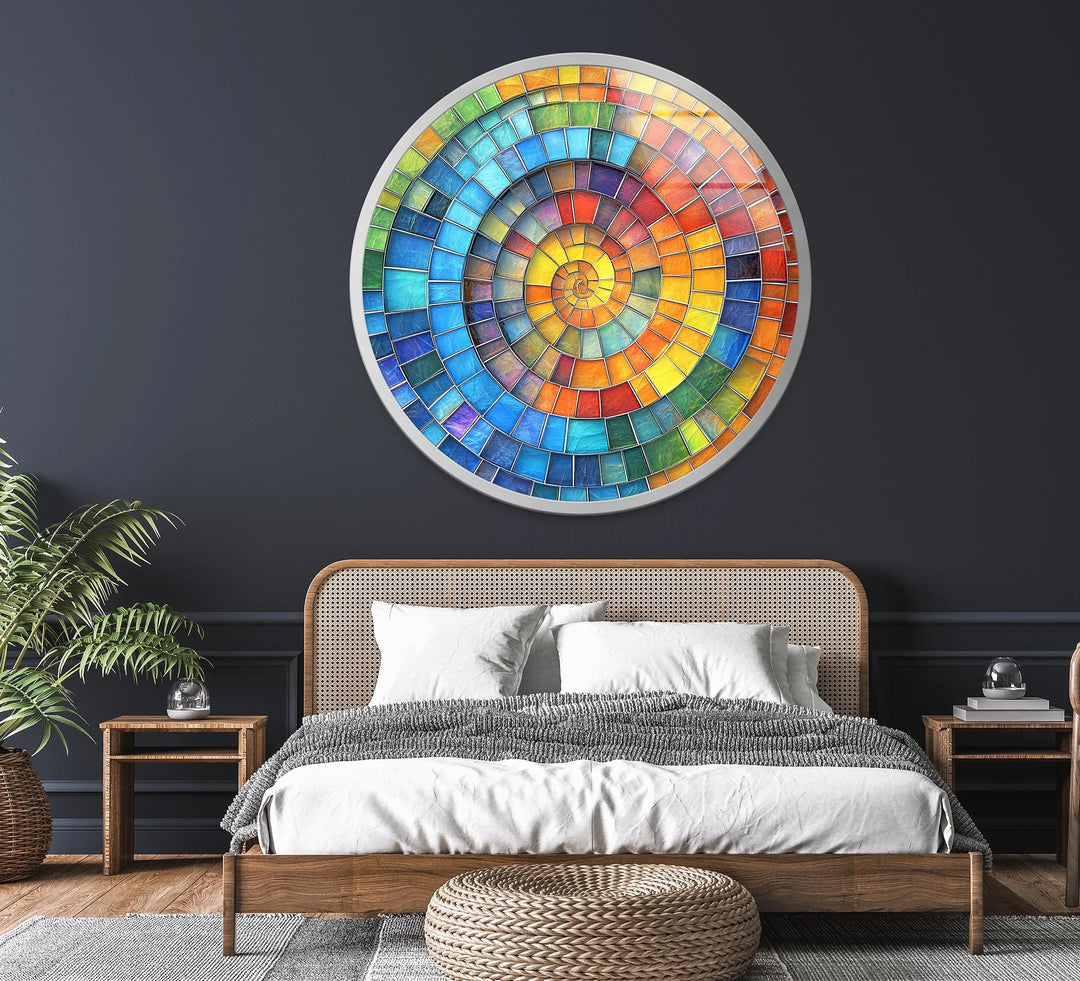 Prismatic Spiral Glow – Round Glass Wall Art - MyPhotoStation