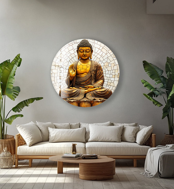 Buddha in Meditation – Round Glass Wall Art