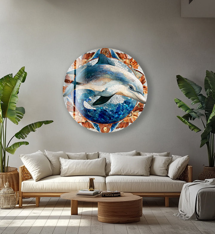 Ocean Spirit Dolphin – Round Glass Wall Art