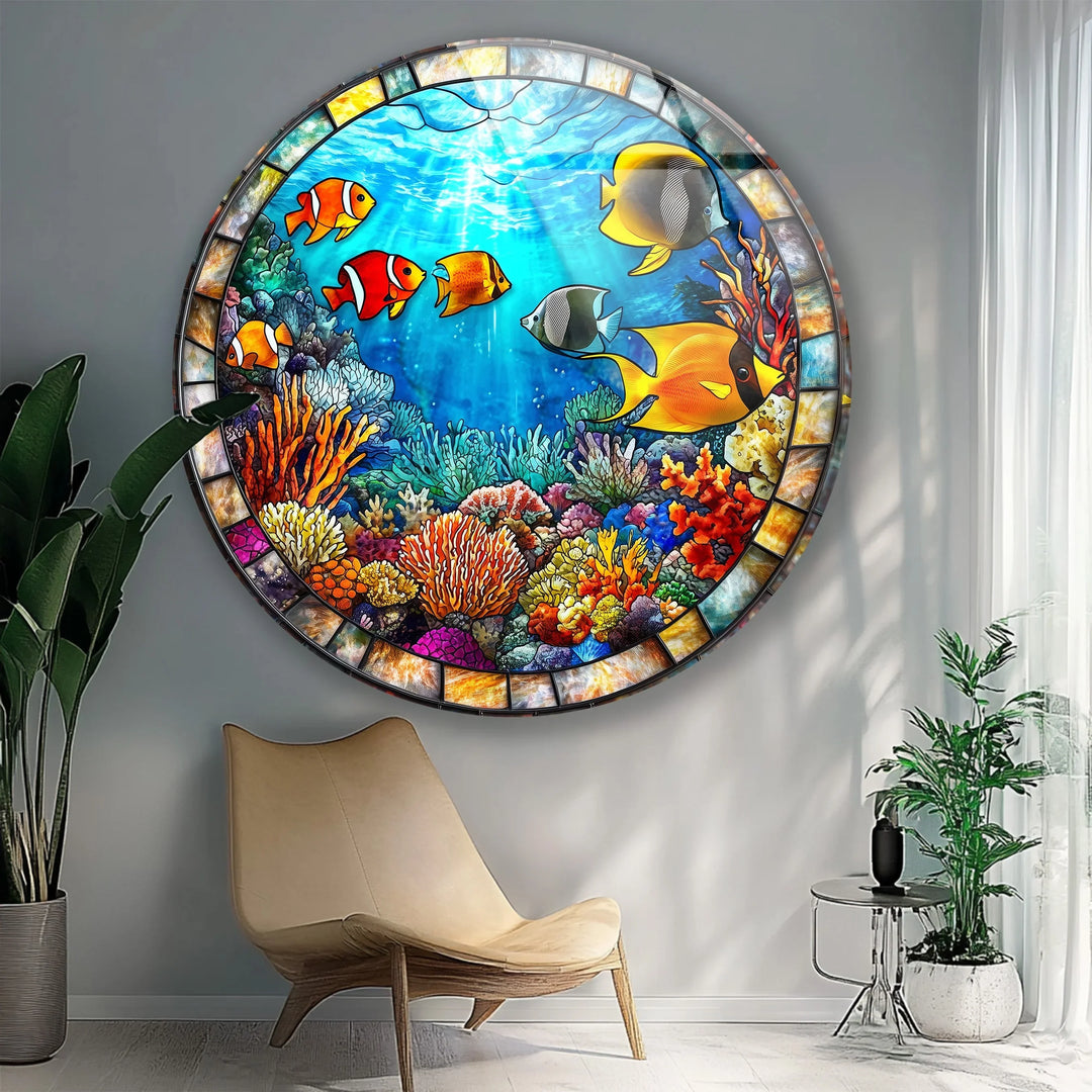 Tropical Reef Round Glass Wall Art - MyPhotoStation