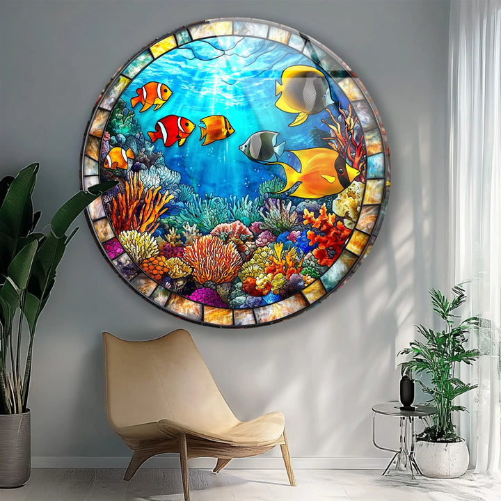 Tropical Reef Round Glass Wall Art - MyPhotoStation
