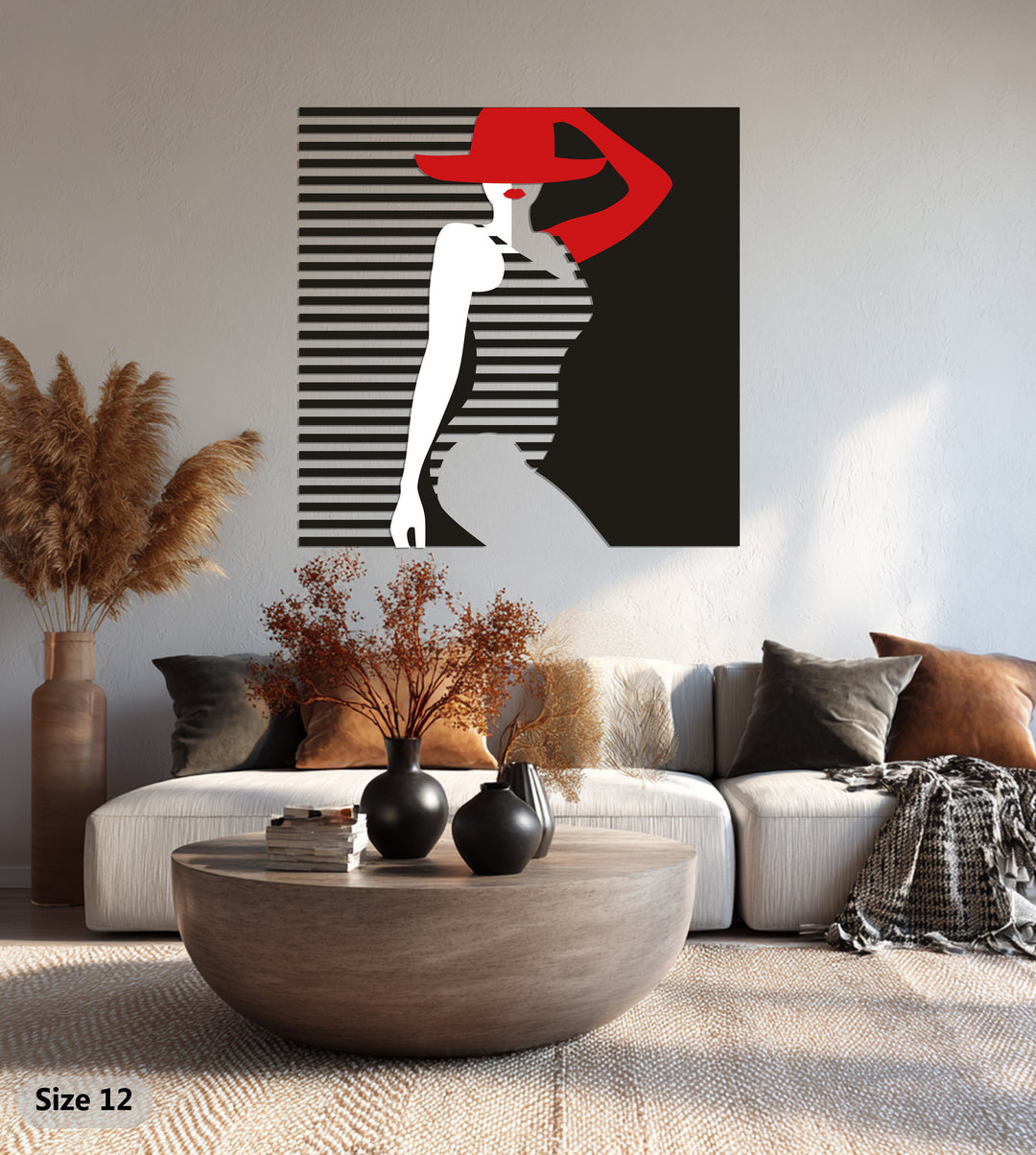 Lady in Red Hat Metal Wall Art – Elegant Minimalist Modern Decor