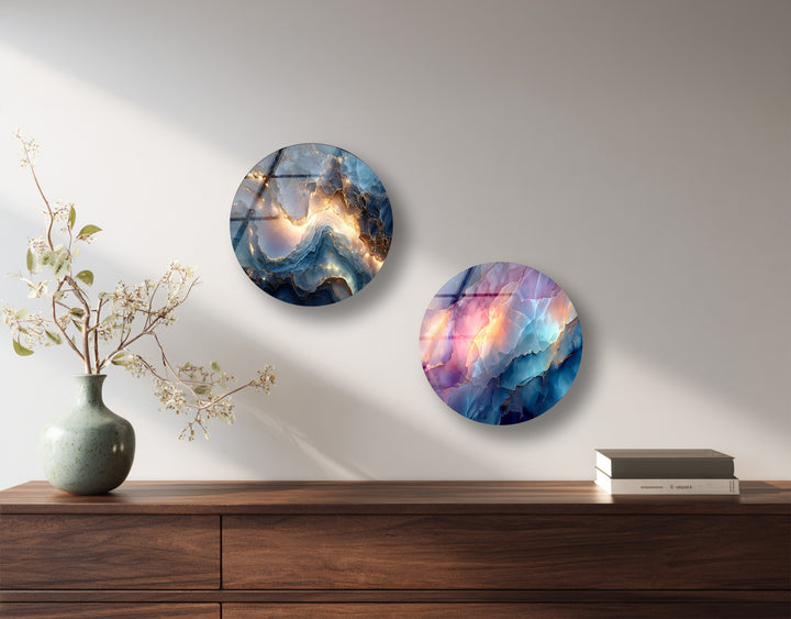 Artistic abstract gemstone round glass wall panels