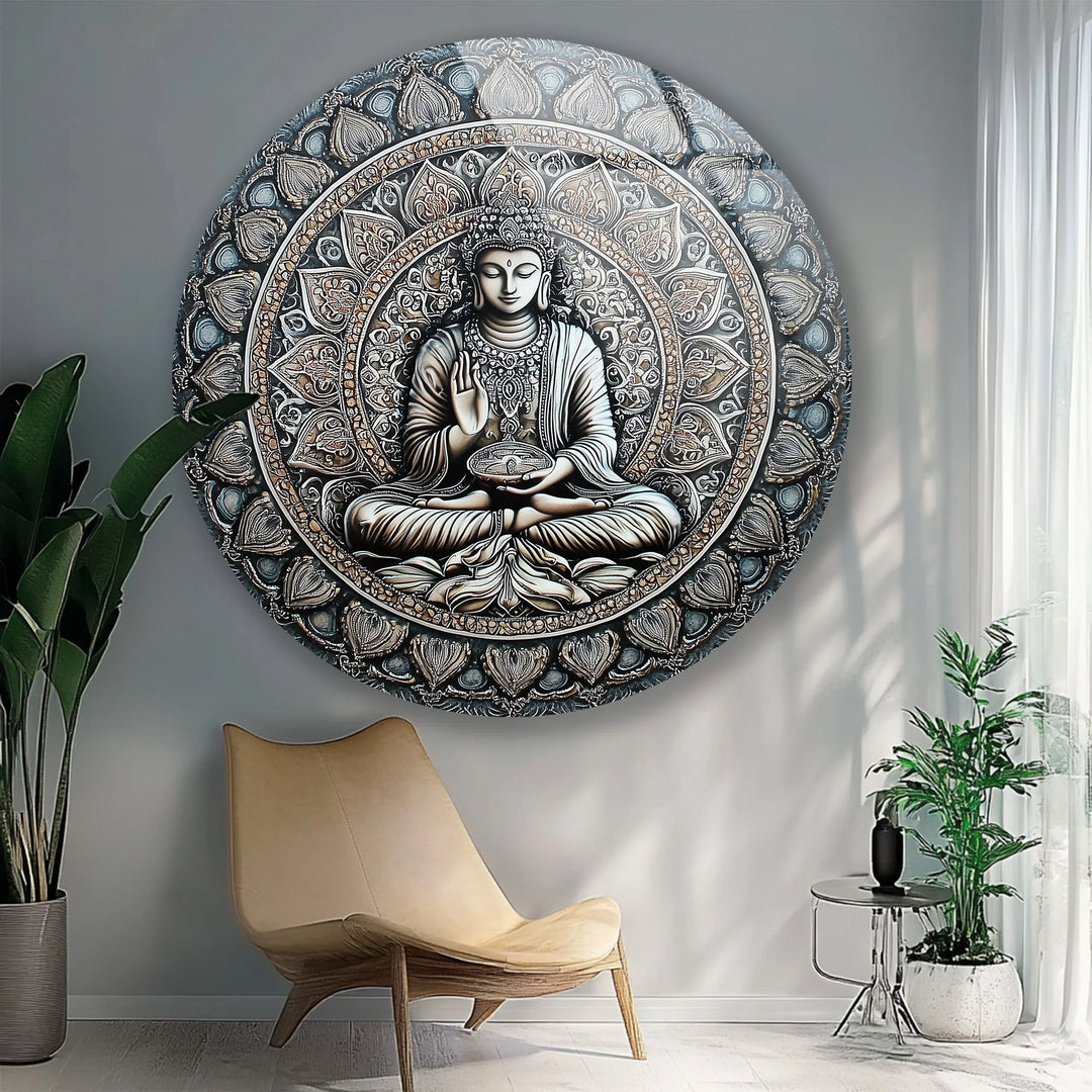 Mandala Buddha Round Glass Wall Art - MyPhotoStation
