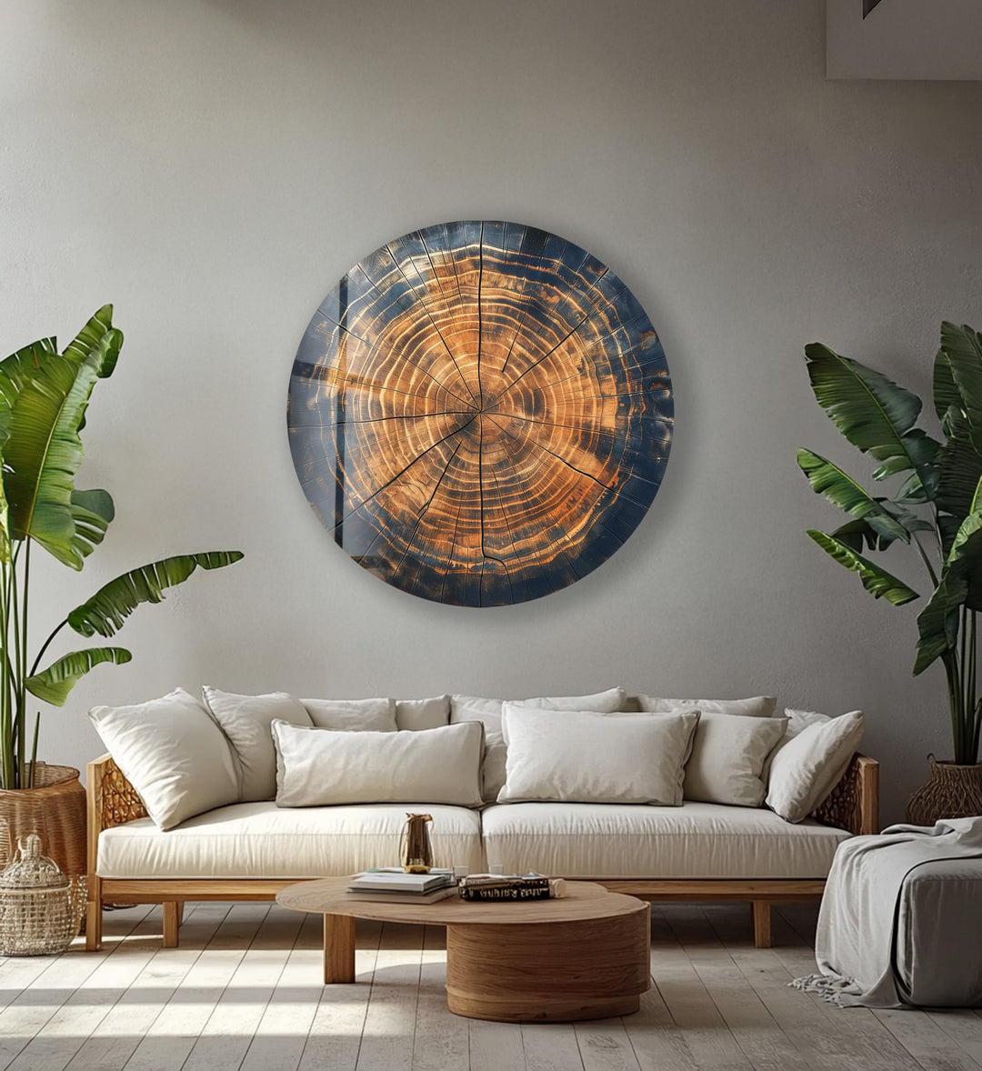 Timber Echo – Natural Wood Grain Round Glass Wall Art
