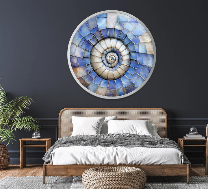 Celestial Shell Spiral – Round Glass Wall Art - MyPhotoStation