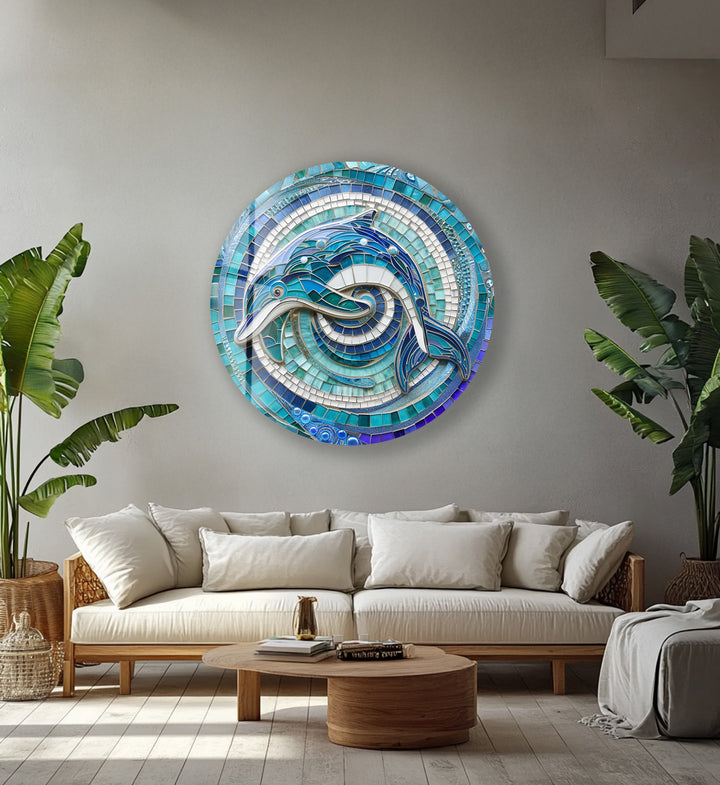 Coastal-themed dolphin tempered glass wall décor