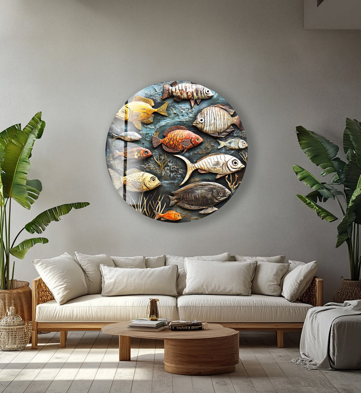 Ocean Harmony Mosaic – Round Glass Wall Art