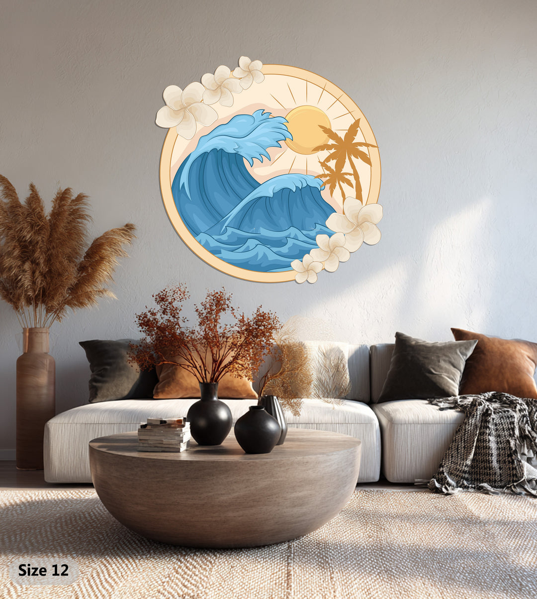 Tropical Wave Metal Wall Art – Coastal Ocean Sunset Home Decor