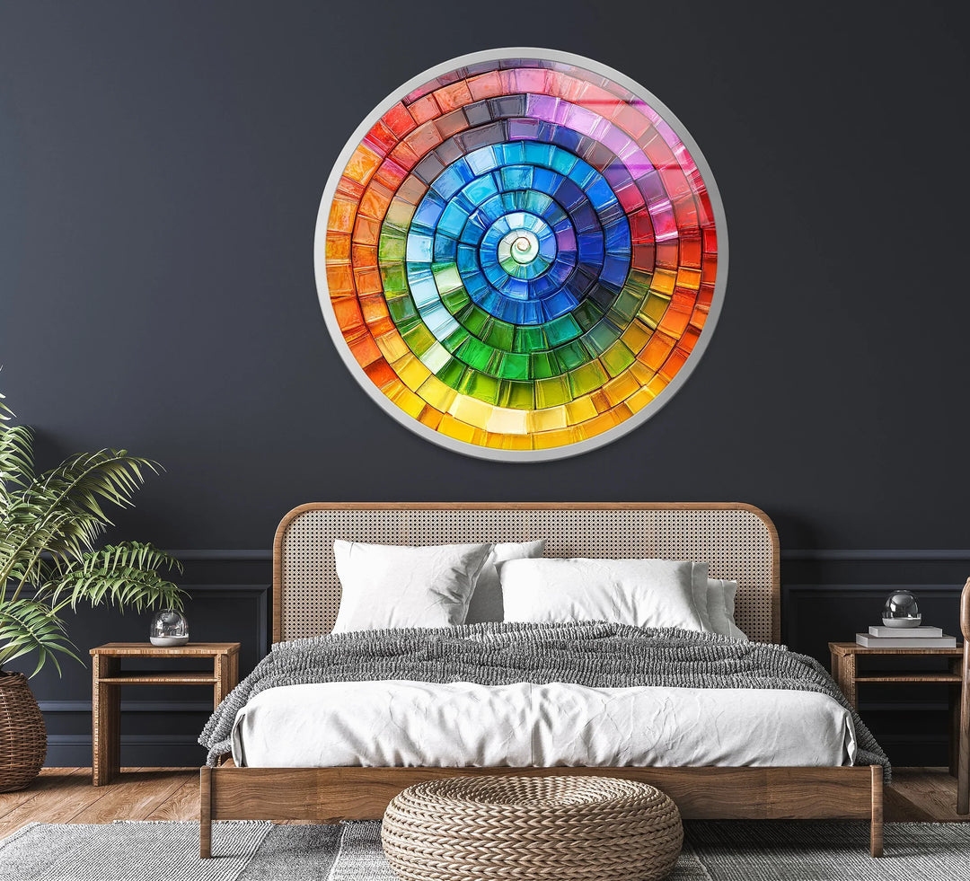 Radiant Spiral Spectrum – Round Glass Wall Art - MyPhotoStation
