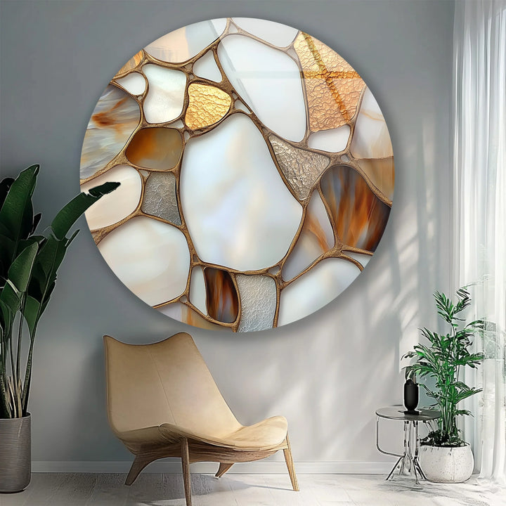 Golden Veins Elegance – Round Glass Wall Art - MyPhotoStation