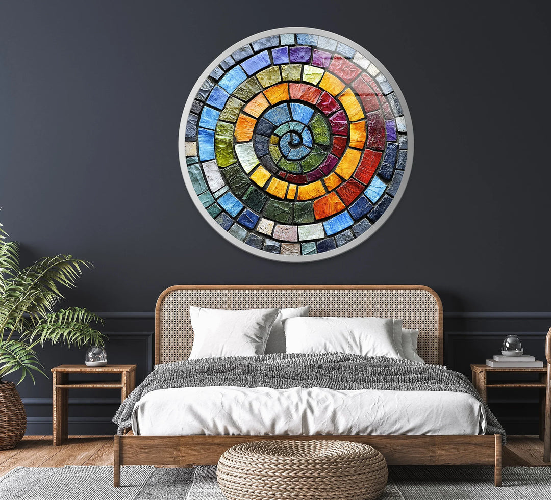 Textured Rainbow Spiral – Round Glass Wall Art - MyPhotoStation