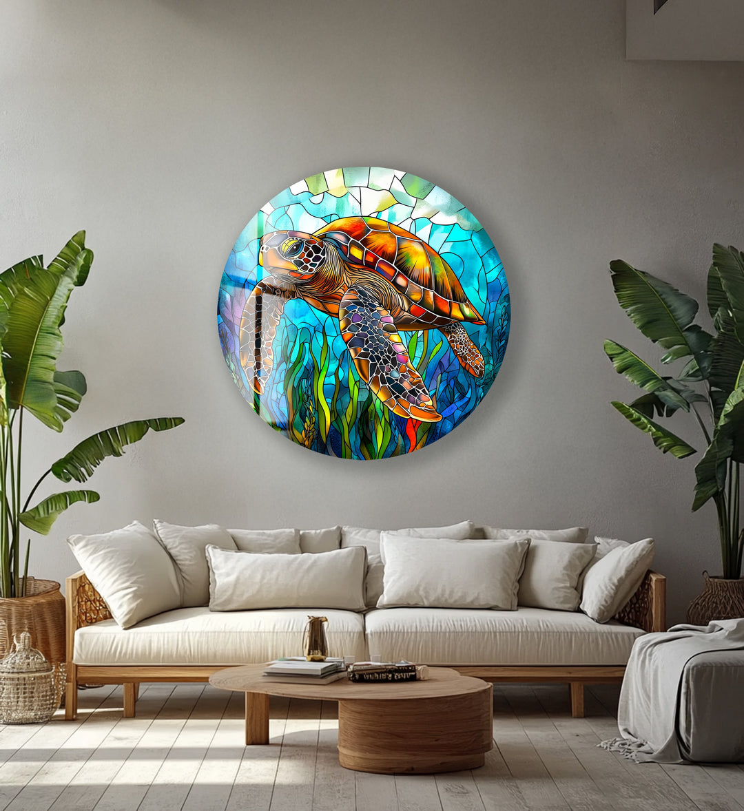Ocean Voyager – Sea Turtle Round Glass Wall Art