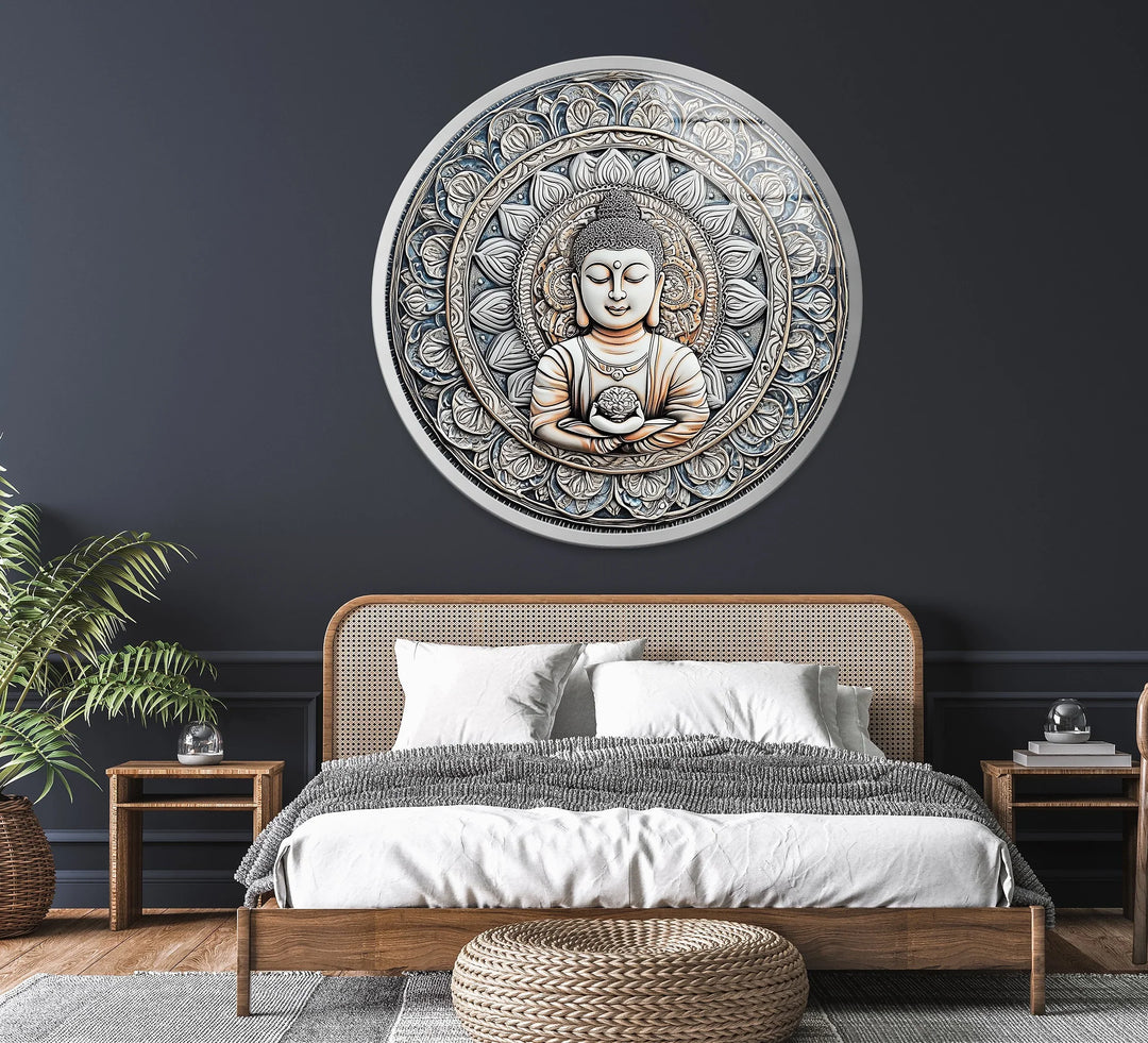 Buddha Lotus Mandala - Round Glass Wall Art - MyPhotoStation