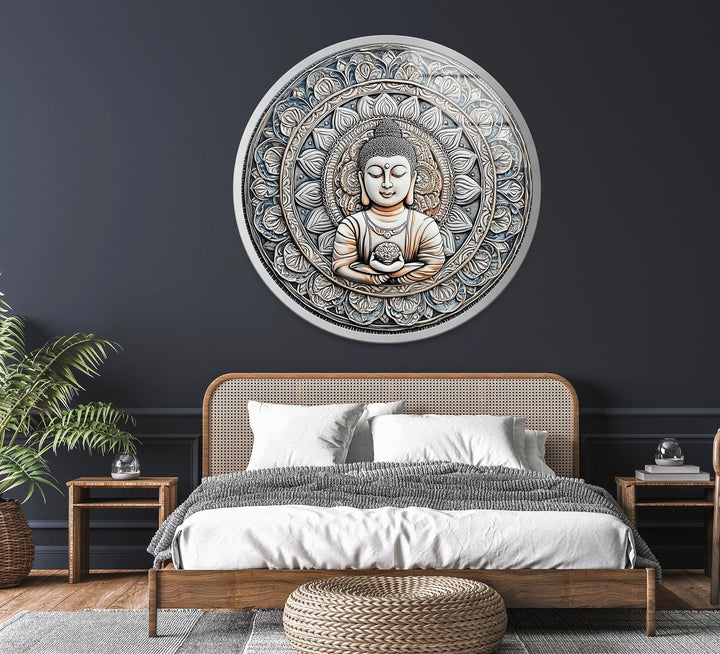 Buddha Lotus Mandala - Round Glass Wall Art - MyPhotoStation