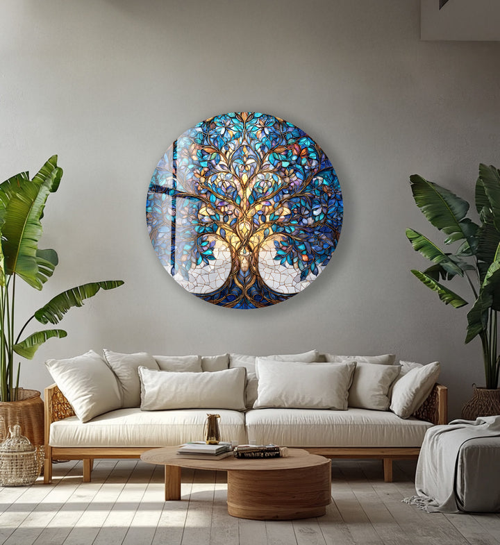 Celestial Tranquility Tree – Round Glass Wall Art