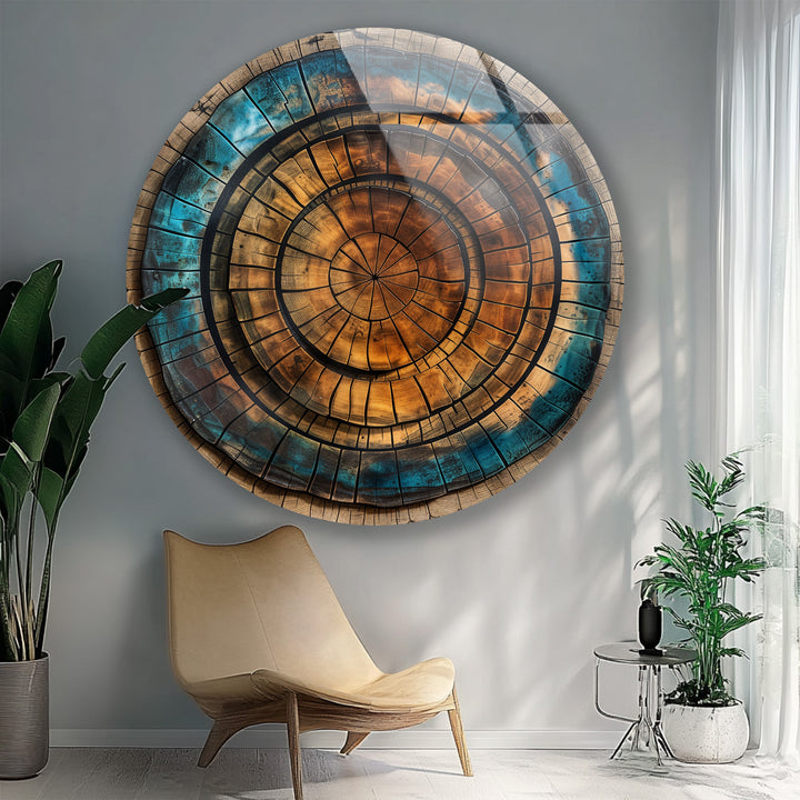Modern rustic décor round glass artwork with natural tones