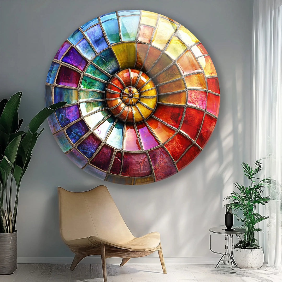 Radiant Rainbow Mosaic Round Glass Wall Art - MyPhotoStation