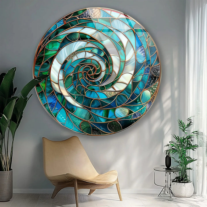 Aqua Spiral Harmony – Round Glass Wall Art - MyPhotoStation