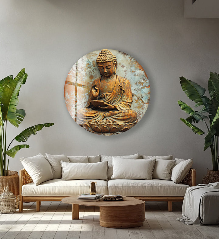 Serene Wisdom Buddha – Round Glass Wall Art