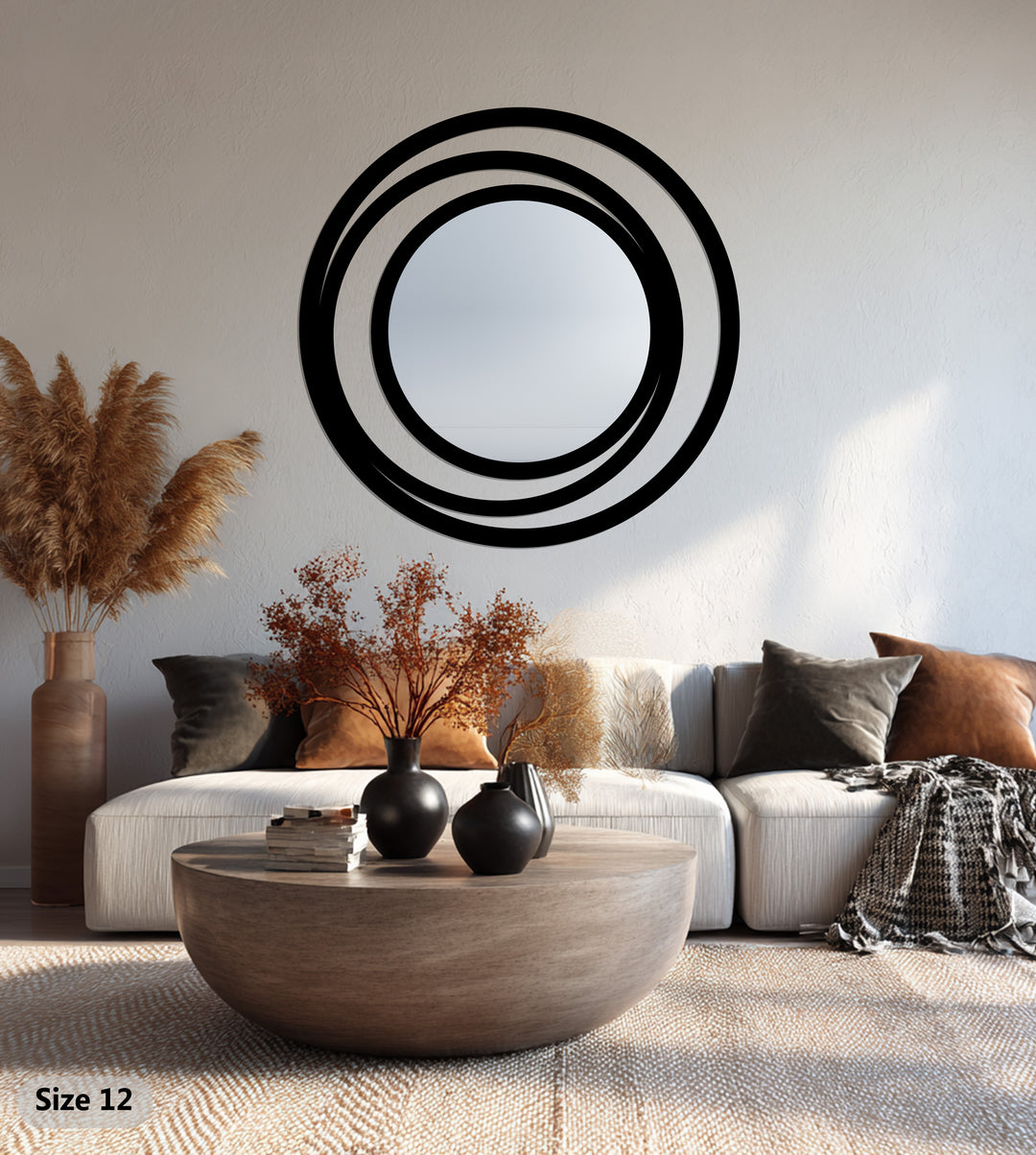 Modern Round Mirror with Triple Circle Frame – Minimalist Metal Wall Mirror