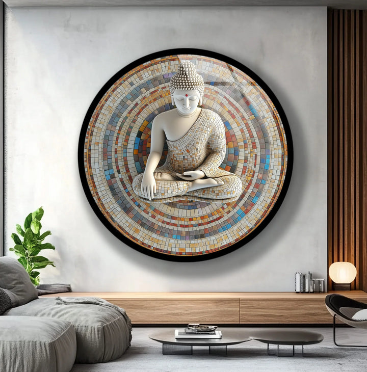Mosaic Serenity Buddha – Round Glass Wall Art - MyPhotoStation