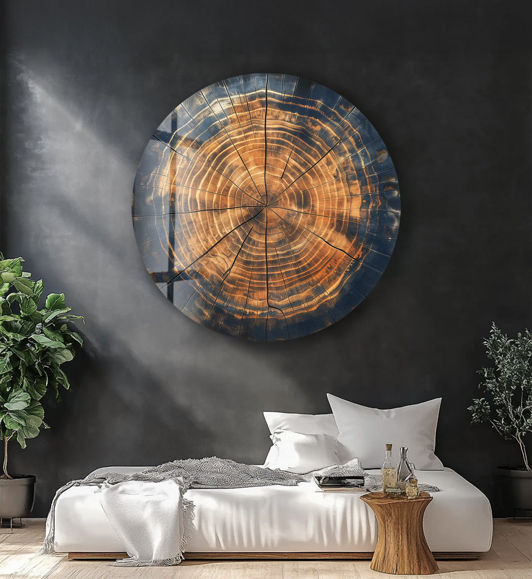 Timber Echo – Natural Wood Grain Round Glass Wall Art