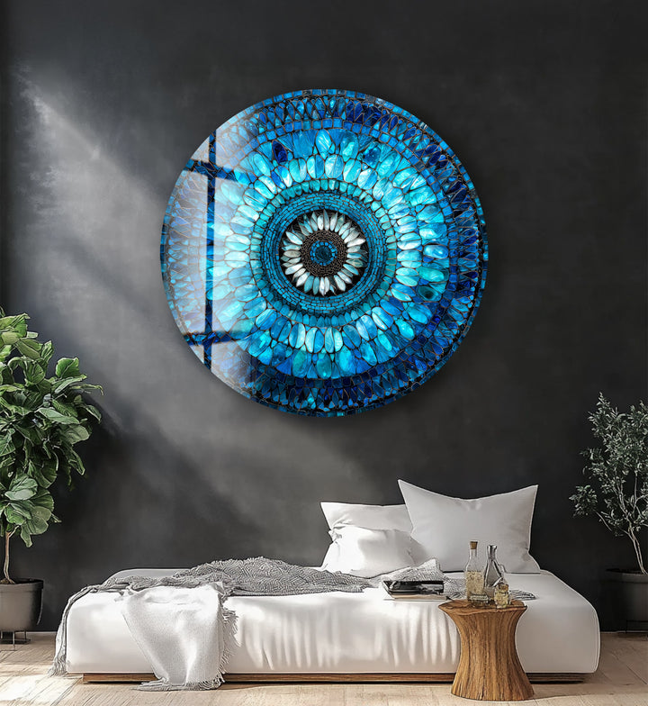 Radiant Mosaic Petal Bloom – Round Glass Wall Art