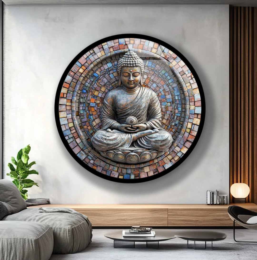Zen Enlightenment – Buddha Mosaic Round Glass Wall Art - MyPhotoStation