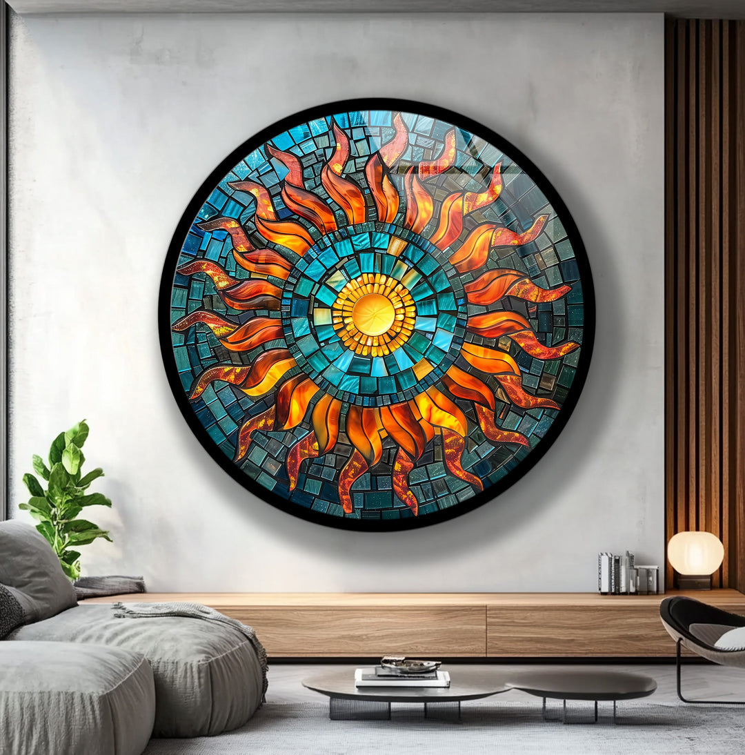 Solar Radiance – Sunburst Mosaic Round Glass Wall Art