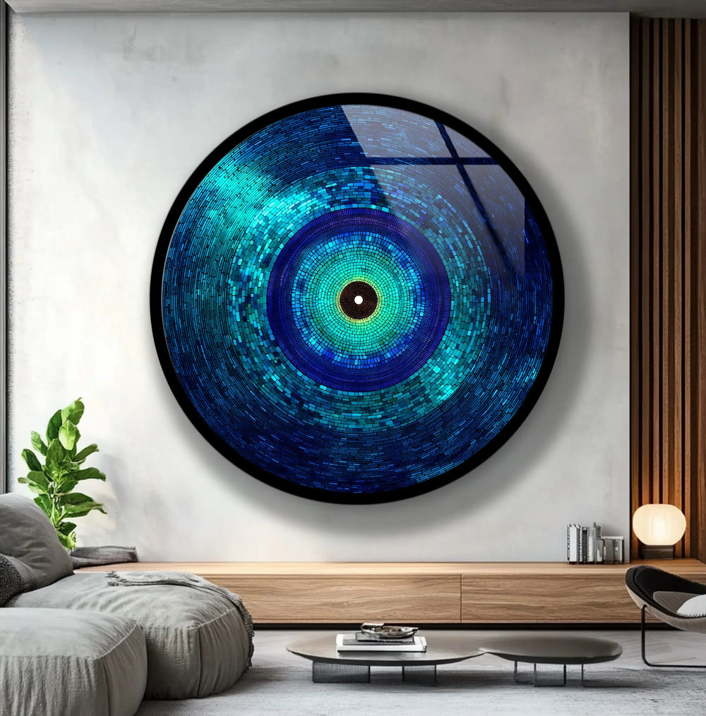Mystic Blue Spiral – Round Glass Wall Art - MyPhotoStation