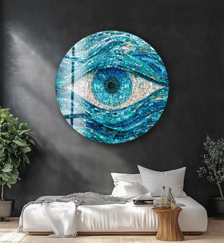 Aqua Watcher – Round Glass Wall Art