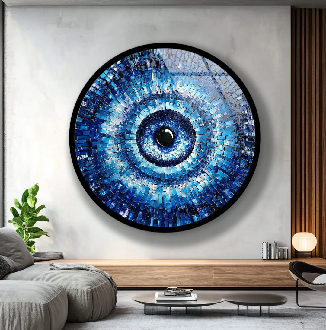 Midnight Radiance Evil Eye – Round Glass Wall Art - MyPhotoStation