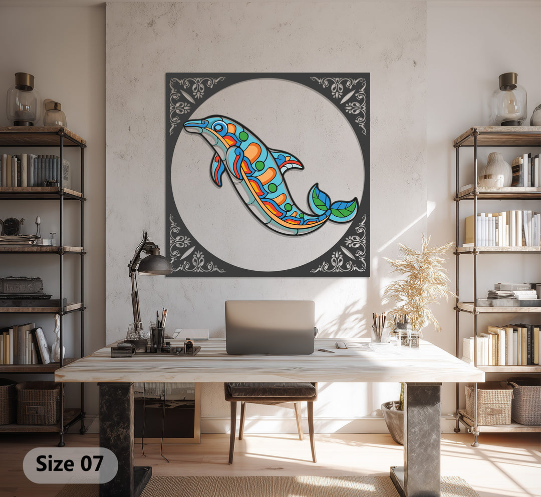 Ocean Spirit Dolphin Metal Wall Art – Colorful Marine-Inspired Home Decor