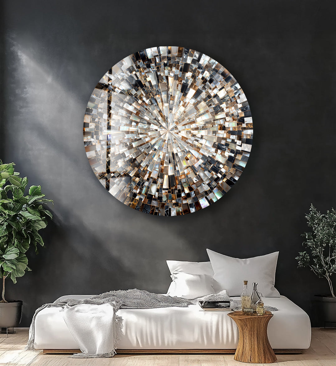 Black and Silver Radiant – Round Glass Wall Art